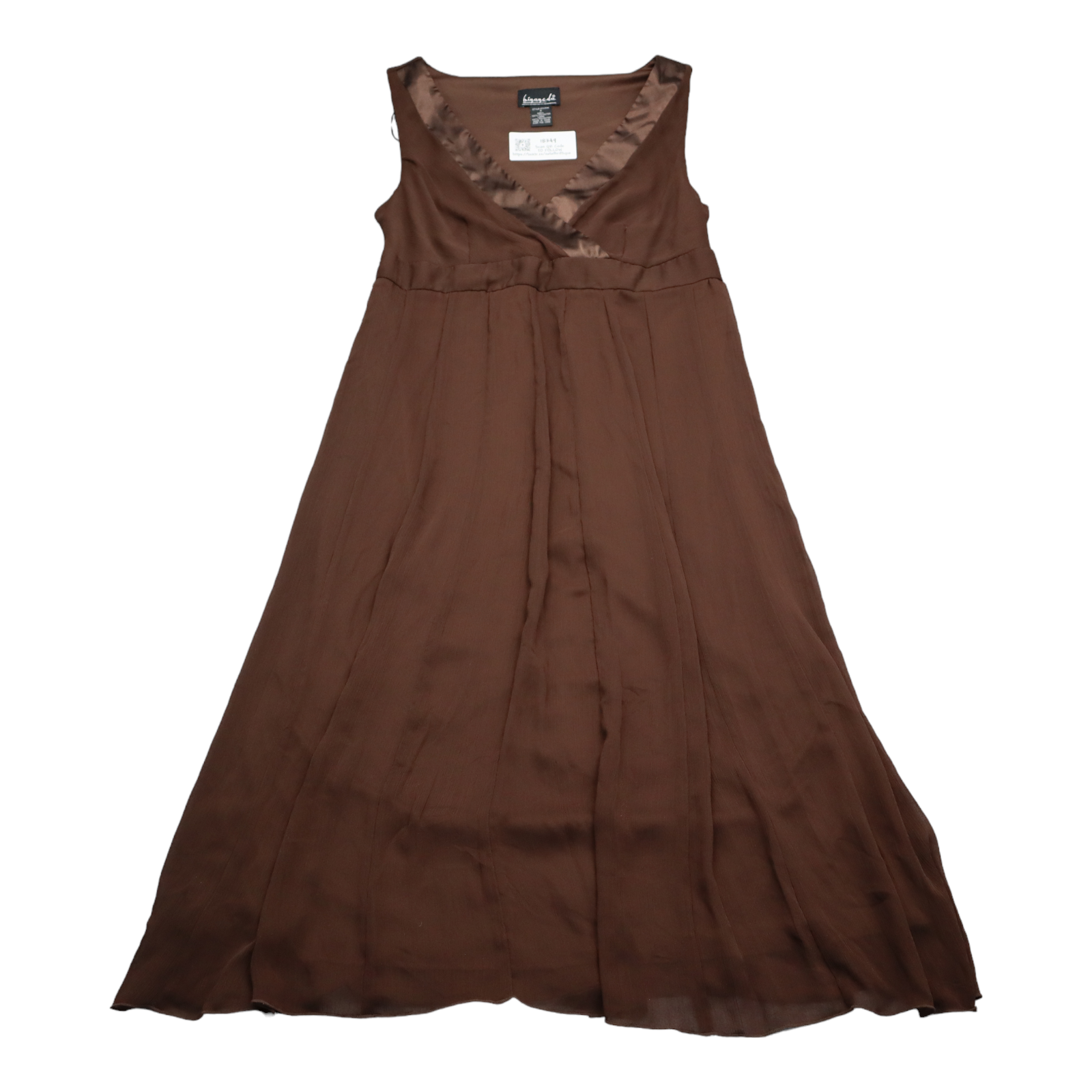 Biyaycda Dress Womens 4 Brown A Line Midi Sleeveless Vneck Polyester Pleated